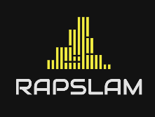 Rapslam logo, gul musik pyramide med tekst forneden